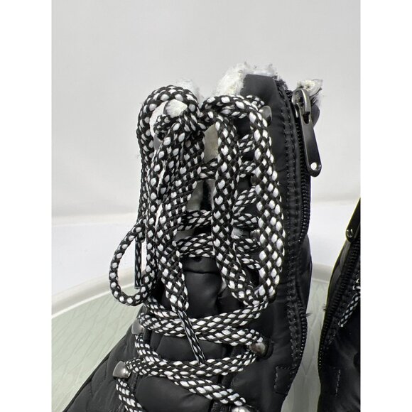 Khombu Black Quilted Lace-Up Winter Boots Size 9 Shearling Lining Side Zipper Cl - Picture 6 of 10